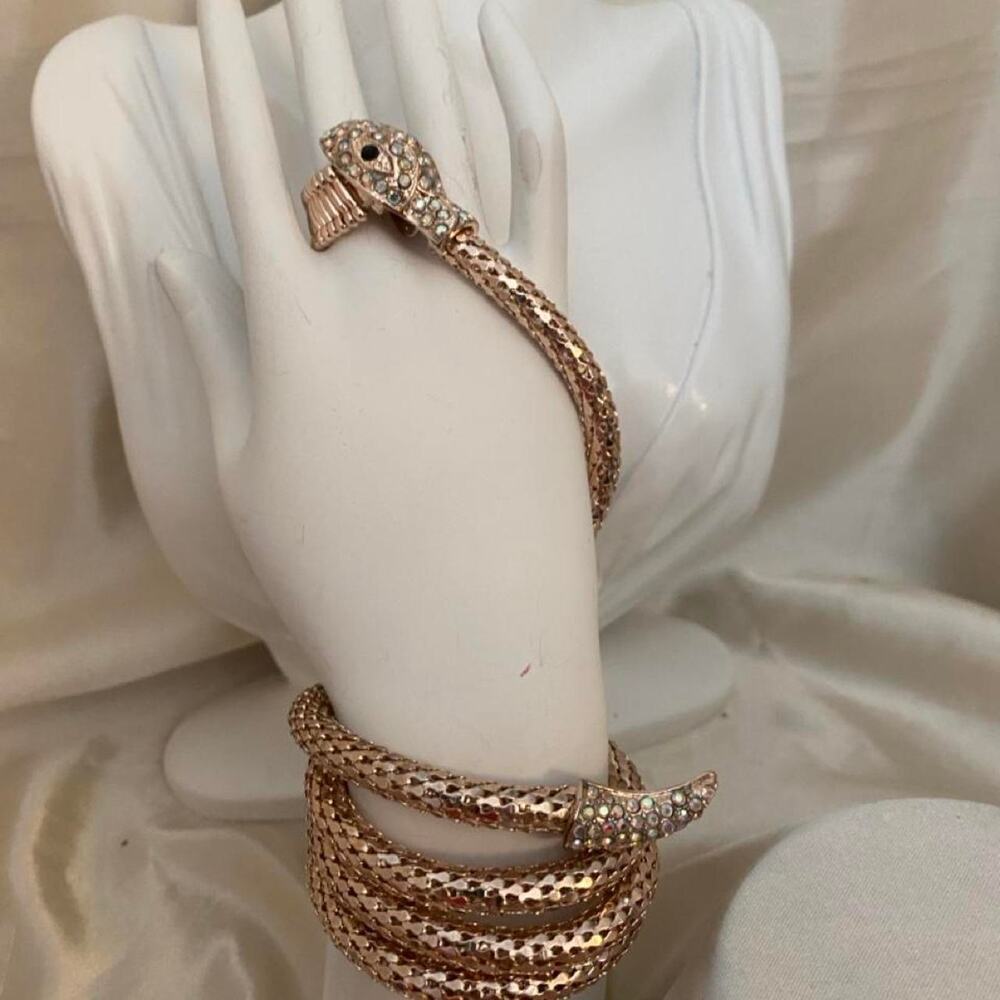 Rose Gold Aurora Borealis, Snake Hand Chain Bracelet Ring Serpent NWT